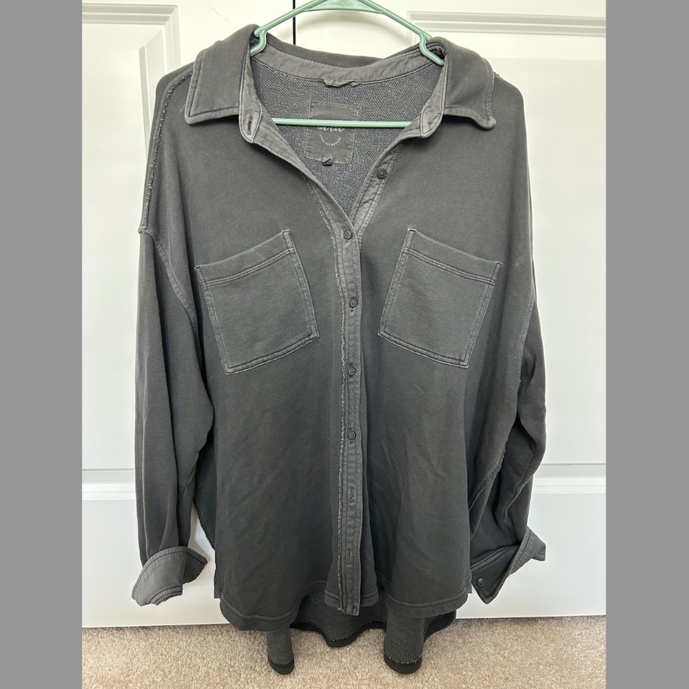 aerie Charcoal Gray Lumberjane Fleece Shirt